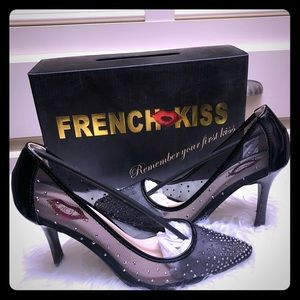 Black mesh rhinestone heels sz 7